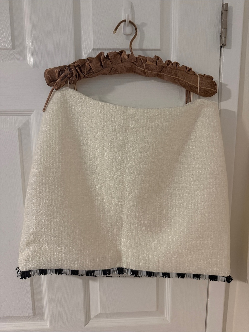 Milly White Mini Skirt with Black Fringe Hem